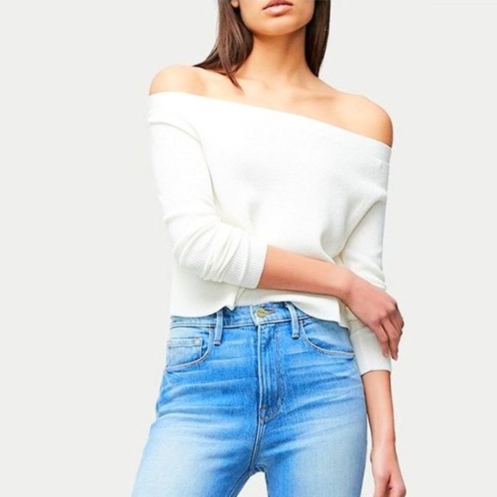 Frame Merino Wool White Off The Shoulder Sweater